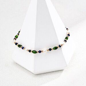 💚Artisan Original Design Dainty Pearl, Lapis & Green Gemstone Bracelet | S925